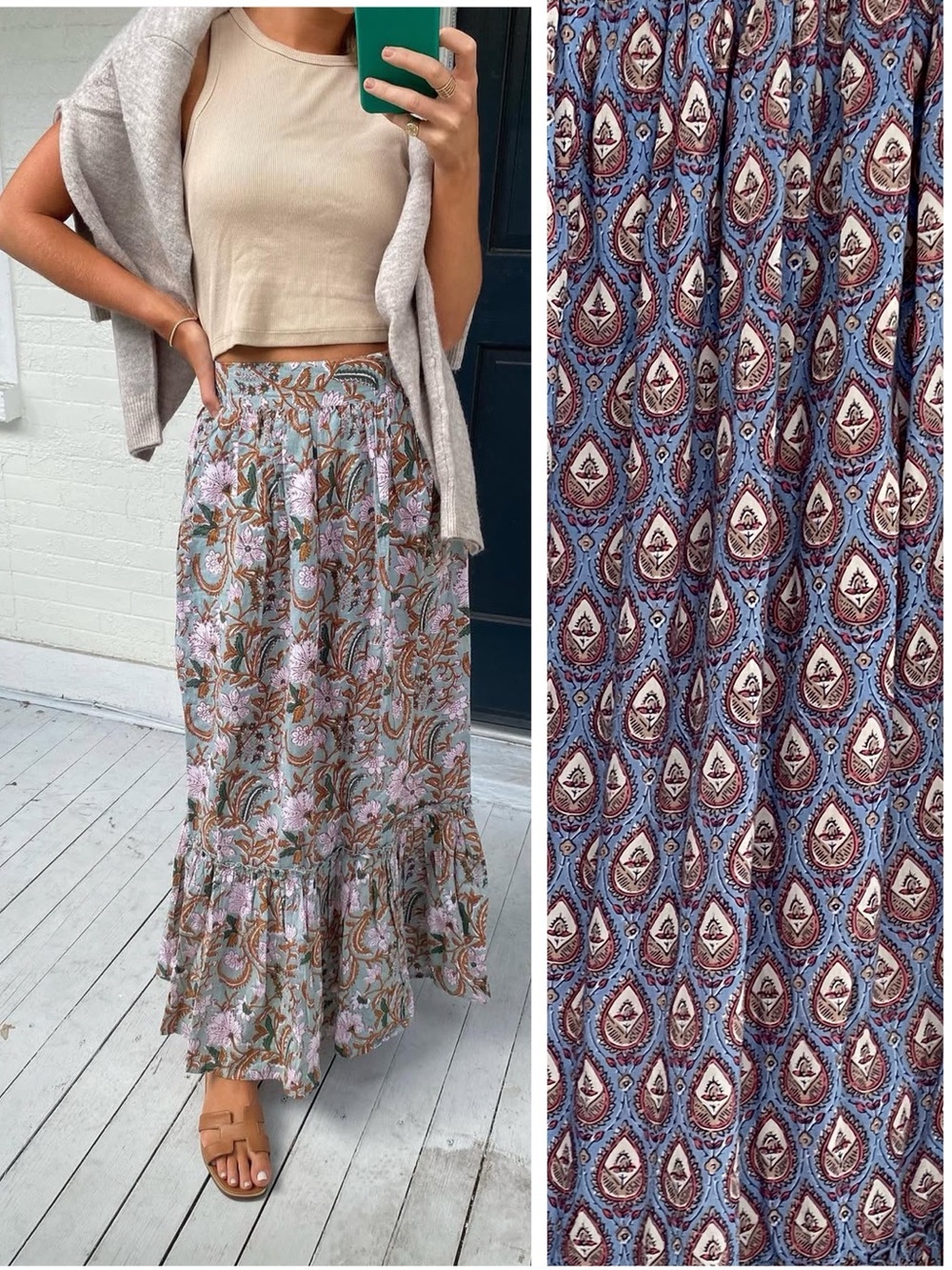Madison Mathews Kate Maxi Skirt Pull On Blue Floral Block Print.       21